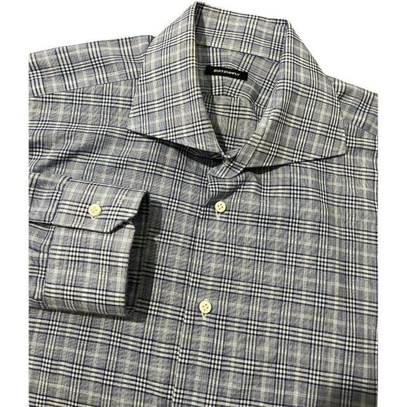 Suitsupply Men's Long‎ Sleee Dress Shirt Nova Check Cotton Size 17 3/4 - 45 - Picture 6 of 9
